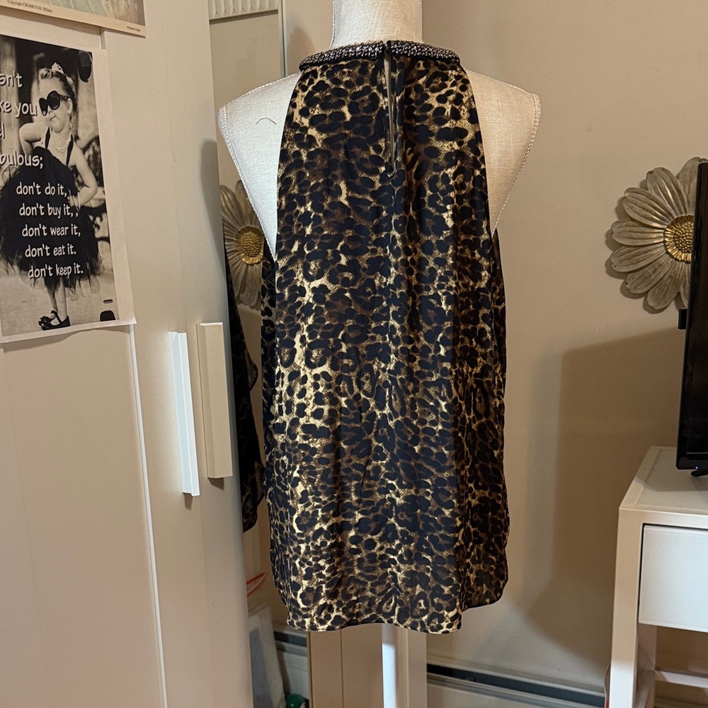 Jennifer Lopez Leopard Print Halter Top with Rhinestone Neckline - Picture 4 of 8
